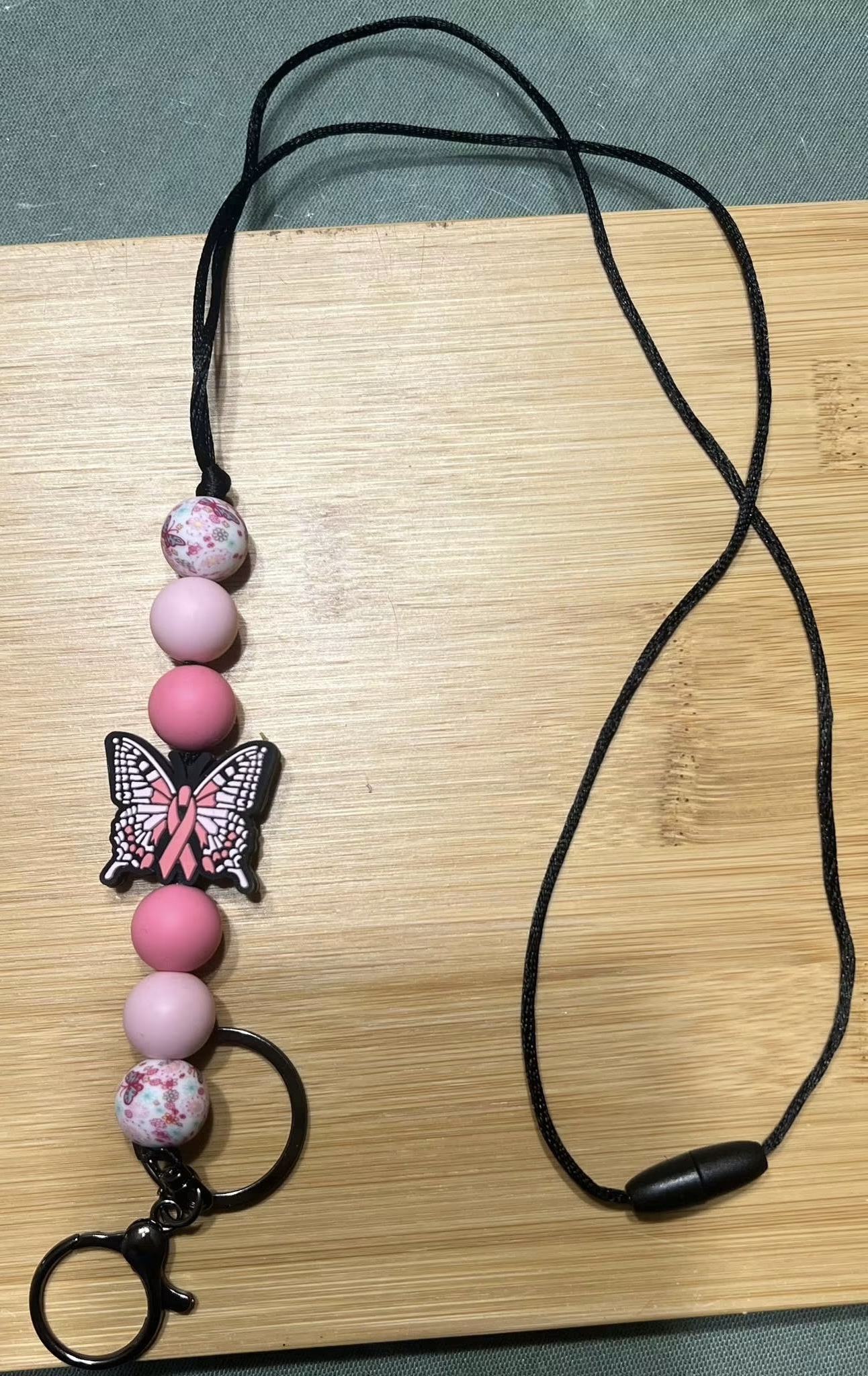 Butter fly breast cancer awareness lanyard
